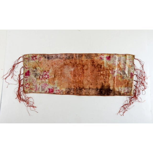 Antique Victorian small velvet runner. Floral design on each end, hand dyed effect, very lusterous, knotted fringes,...