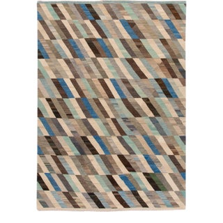 Contemporary Kilim Flatweave Multicolor Geometric Abstract Wool Rug For Sale