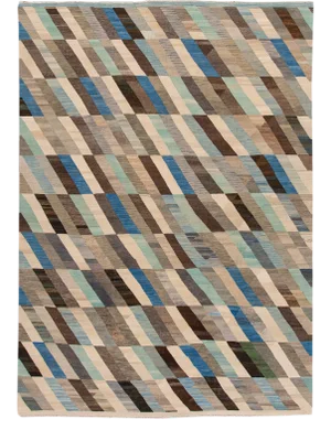 Contemporary Kilim Flatweave Multicolor Geometric Abstract Wool Rug