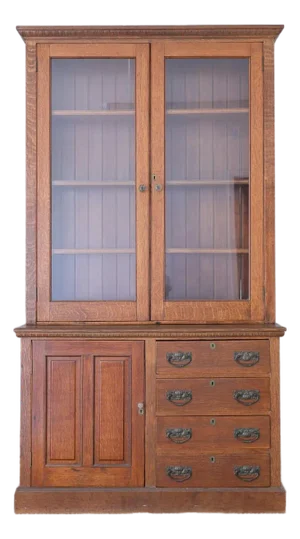 Antique English Oak Glazed Bookcase | Circa 1910