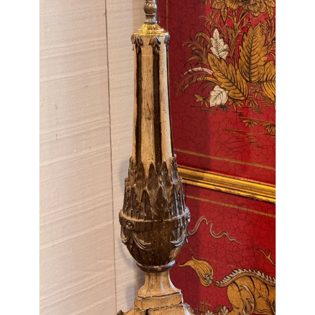 19th Century Carved Wood Altar Stick Form Table Lamp For Sale - Image 11 of 11