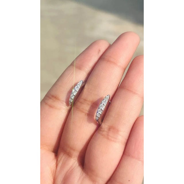 Not Yet Made - Made To Order 18k White Gold Natural Round Diamond Hoop Earrings for Women- 2 Pieces For Sale - Image 5 of 14