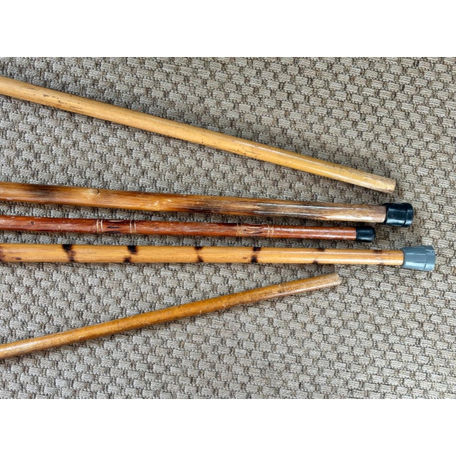 English Mid 20th Century Rustic Estate Wood Bamboo Walking Canes - Set of 5 For Sale - Image 3 of 17
