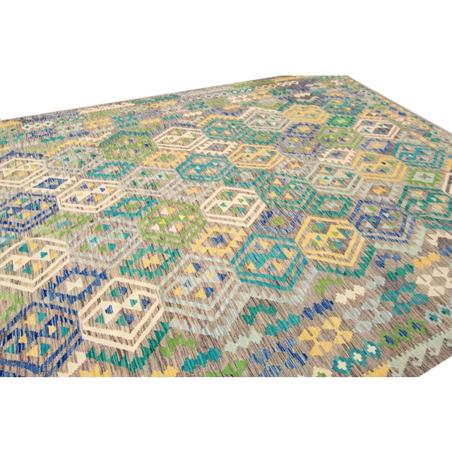 Contemporary Modern Flatweave Kilim Wool Rug For Sale - Image 3 of 10