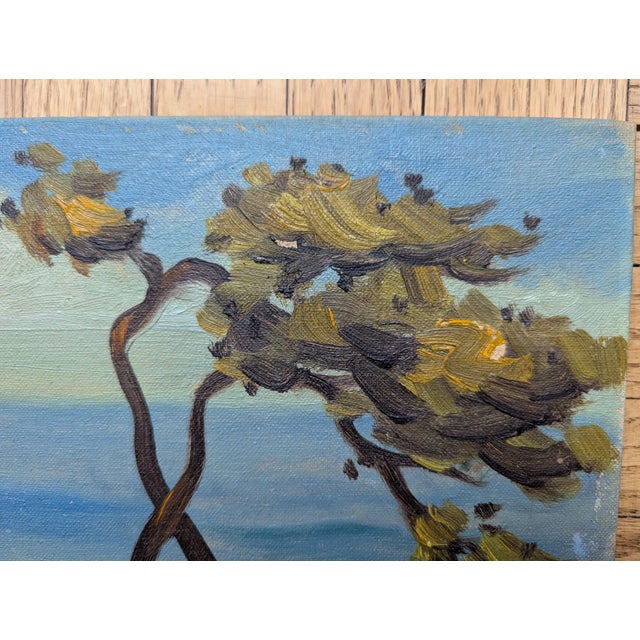 Lester George Hornby (American, 1882-1956) Oil Board Painting Signed Landscape Titled 'Pines at Andrews Point' Rockport...