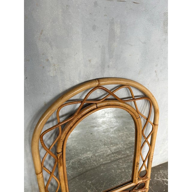 French Rattan Wall Mirror, 1960s For Sale - Image 4 of 5