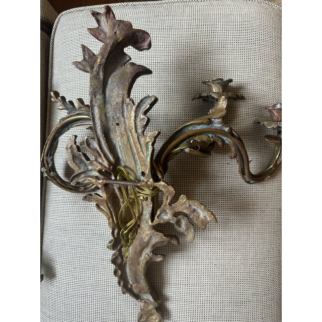 Brass Vintage French Rococo Revival Brass Candle, Opera Wall Sconces – Pair For Sale - Image 8 of 9