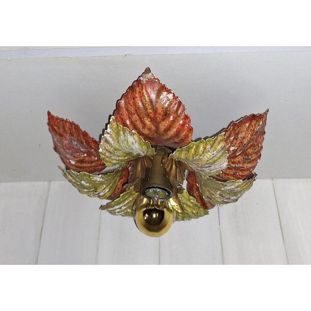 1970s Handmade Florentine Autumn Leaf Ceiling Lamp, 1970s For Sale - Image 5 of 11