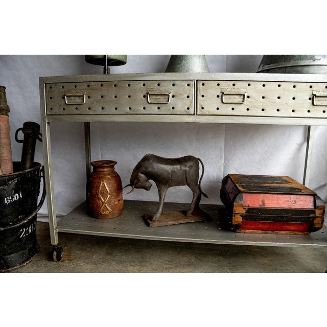 Modern Metal Industrial 2 tier side table/ console table with a simple brushed metal finish: Our clean-lined and trendy...