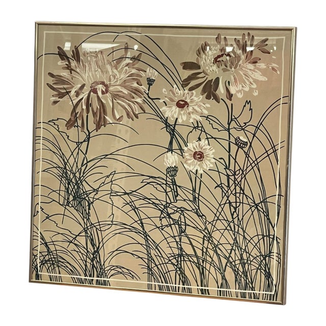 Mid-Century Modern Vintage 1975 Framed Floral Screen Print Dated Botanical Wall Art.. For Sale - Image 3 of 10
