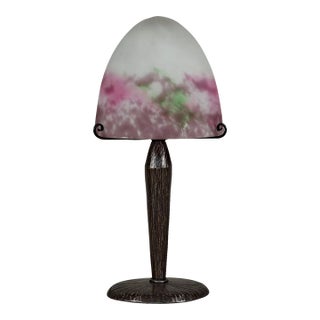 Muller Freres French Art Deco Mushroom Table Lamp 1920s - Purple Pink Glass & Iron For Sale