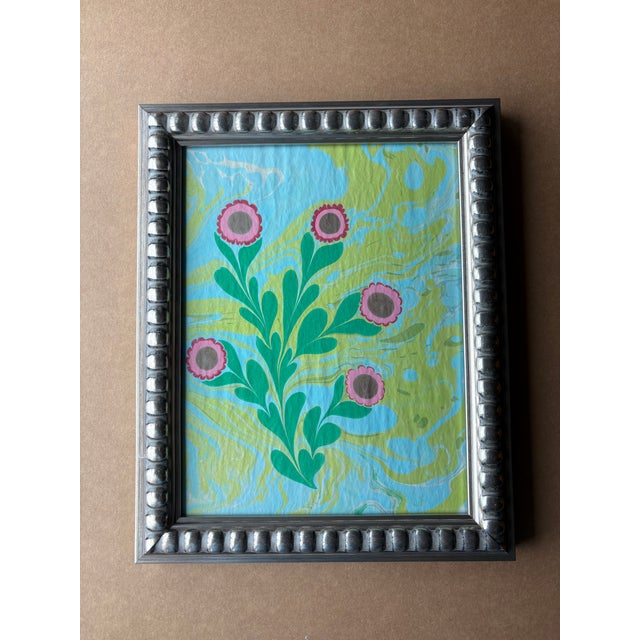 2026 Melvin G Fiori Original Ebru Painting on Paper in New Architectural Wood Frame For Sale - Image 9 of 9