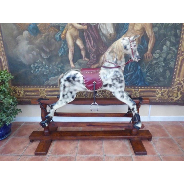 Large English Dapple Grey Rocking Horse, 1940 For Sale - Image 12 of 18