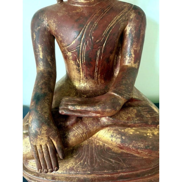 Antique Burmese Lacquer Wood Shan Style Buddha Statue For Sale - Image 16 of 18