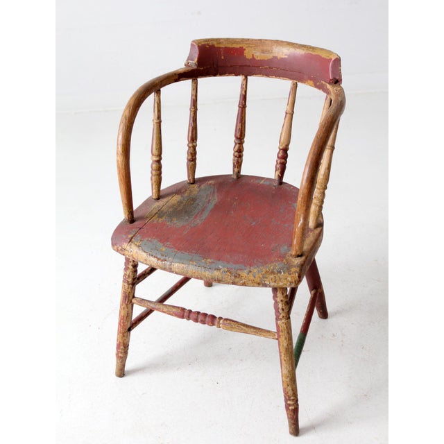 Antique Red Painted Windsor Captain's Chair For Sale - Image 13 of 14
