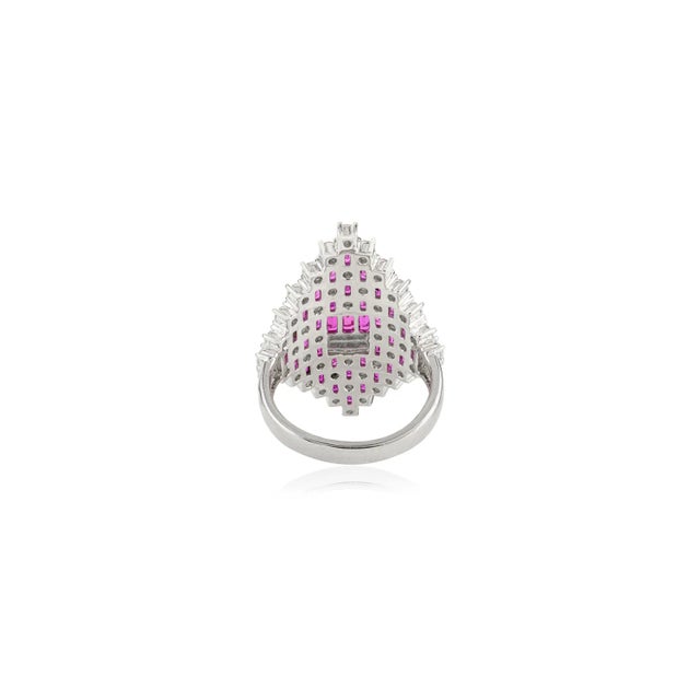 Metal Sterling Silver Marquise Cluster Ring With Pink & Clear Cubic Zirconia Stones- Size 8 For Sale - Image 7 of 10
