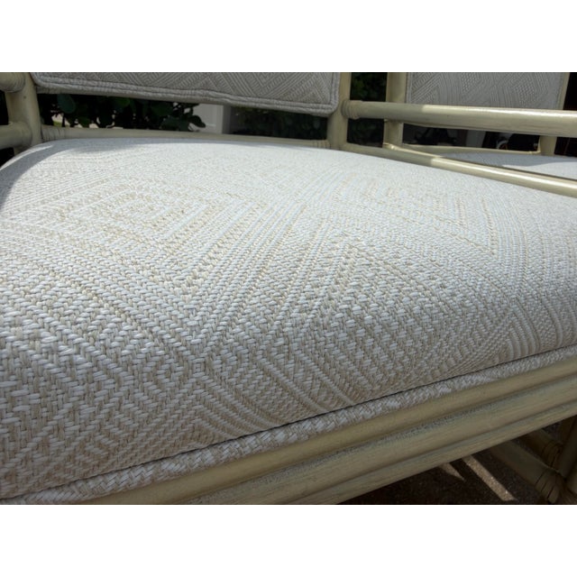 Vintage Target Back Rattan Armchairs With Custom Geometric Upholstery For Sale - Image 9 of 11