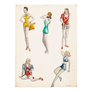 1920s Canadian Fashion Maquette, Bathing Suits (Esther Goldenberg) For Sale