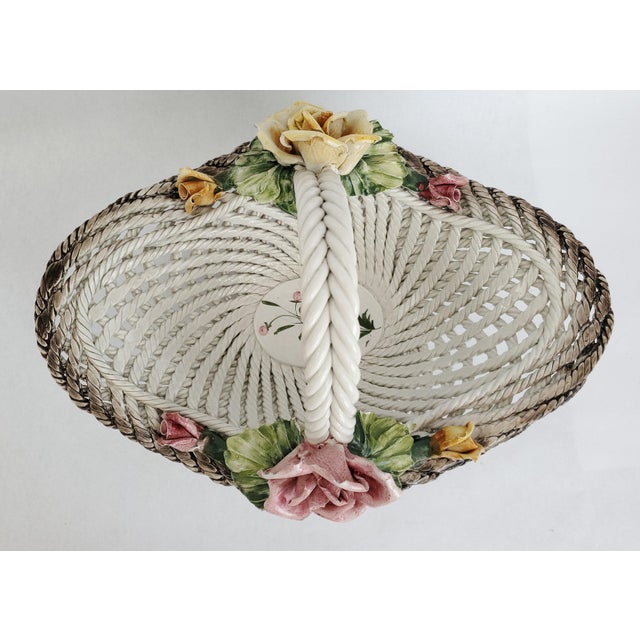 French Bowl Centerpiece Spaghetti Porcelain & Roses Italy 1960s For Sale - Image 3 of 13