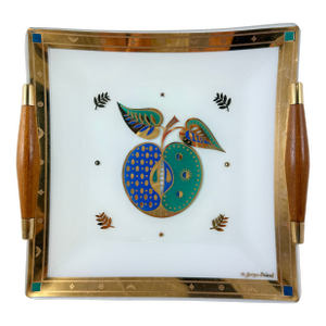 Forbidden Fruit Glass & Wood Tray, Briard, 1960s