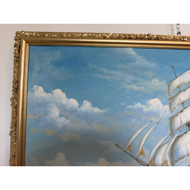 Oil Painting Tall Ship Seascape Maritime Art Sailing Ship Ocean Waves Signed For Sale - Image 9 of 12