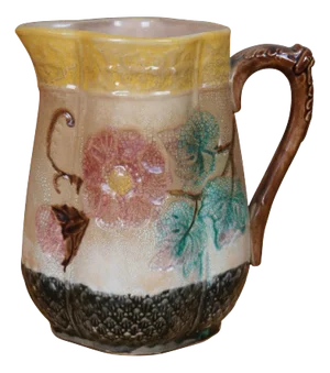 Antique Majolica Quatrefoil Dogwood Cherry Blossom Creamer Pitcher Jug