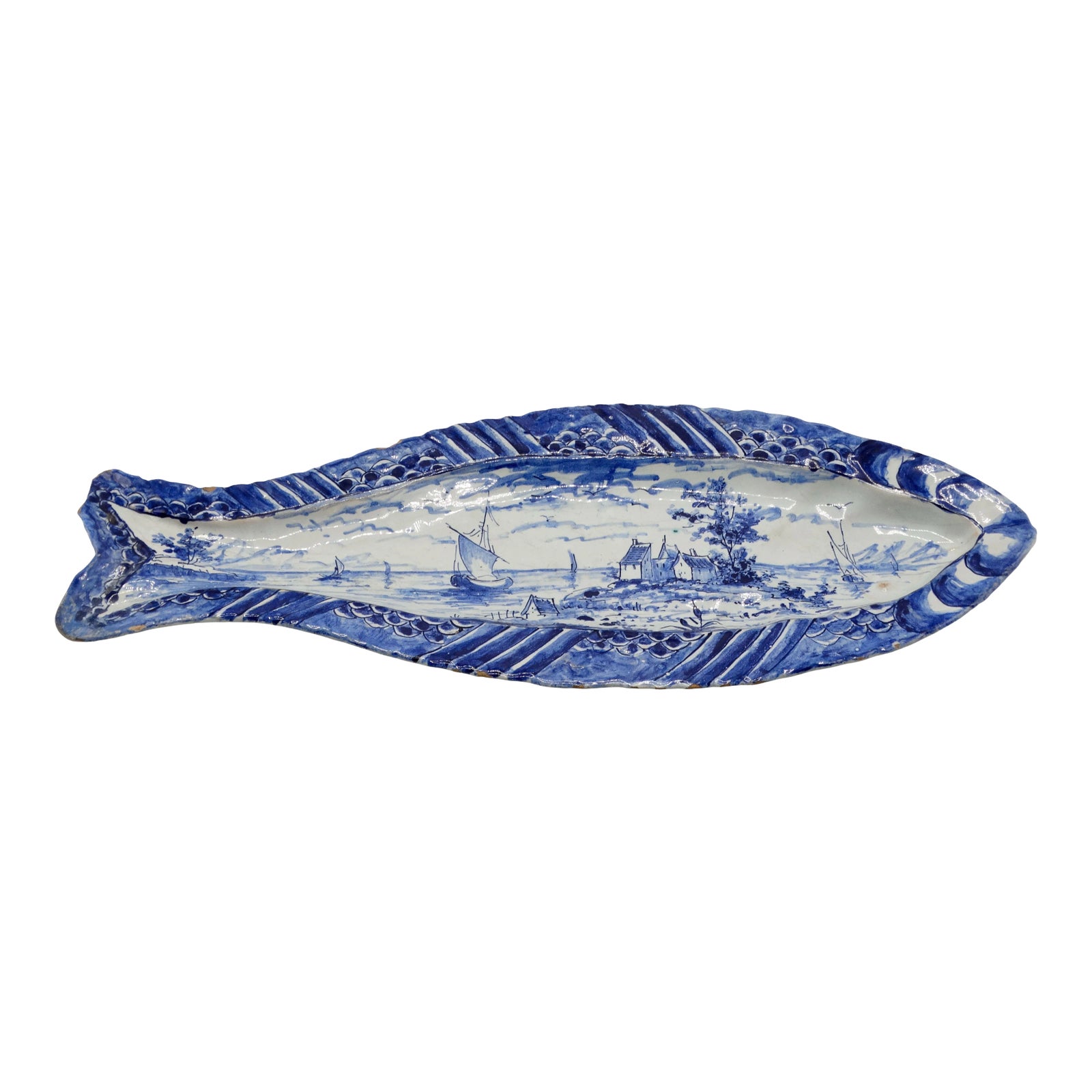 Early Antique Dutch Delft Herring Fish Dish Plate Chairish