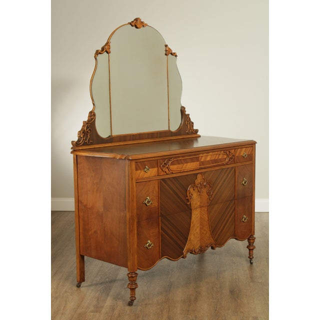 Vintage Art Deco Burl Wood and Walnut Dresser with Mirror Chairish