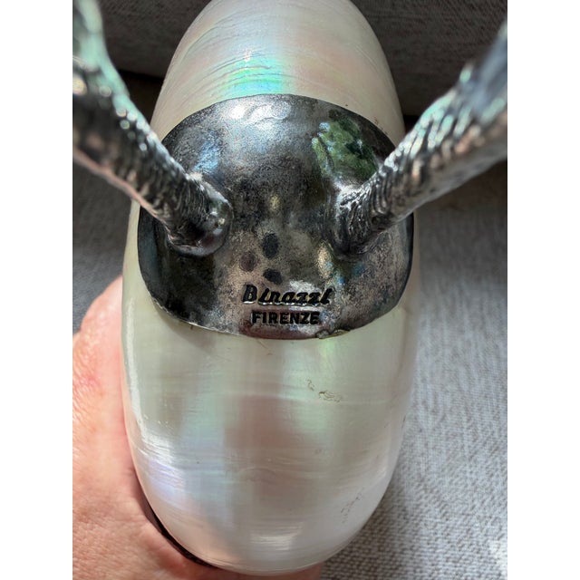 White Binazzi Firenze Silver Plate & Nautilus Shell Bird Sculpture, 1970s. Signed. For Sale - Image 8 of 10