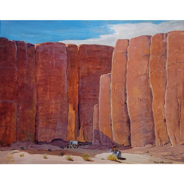 Native American Charles Henry Reynolds -Navajo Indians Crossing a Large Canyon-Oil Painting For Sale - Image 3 of 9