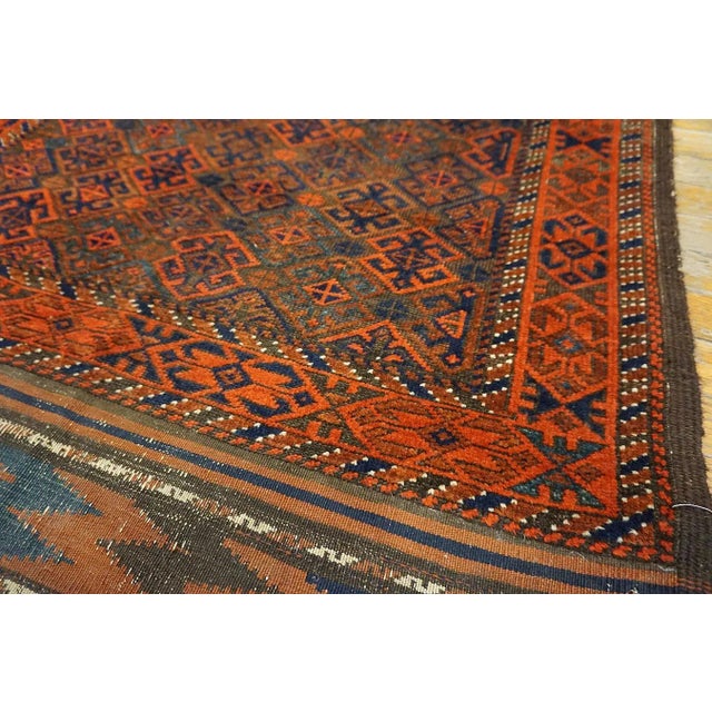 19th Century 1880s Brown Blue Geometric Tribal Antique Persian Baluch Carpet 3'2" X 5'6" Woven Wool Rug For Sale - Image 5 of 11