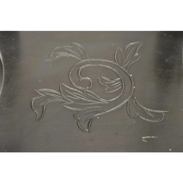 Early 20th Century Japanese Carved Wood Black Ebonized 28" Plant Stand Lacquer Top Side Table For Sale - Image 10 of 10