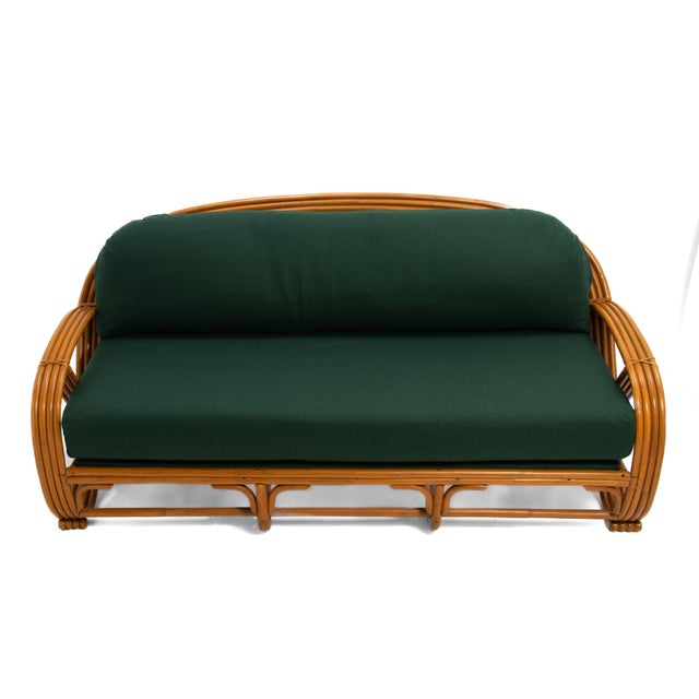 Mid Century Pretzel Sofa Four Strand Pretzel Rattan Sofa After Paul Frankl Knoll Fabric For Sale - Image 9 of 14