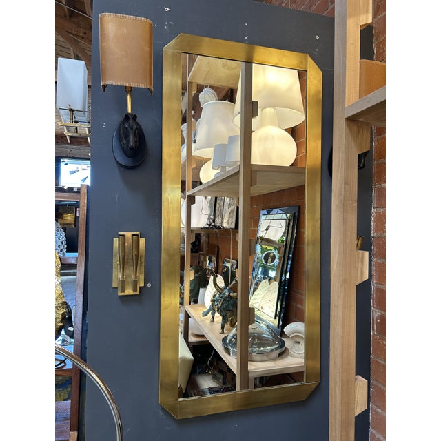 Mid-Century Modern 1970s Italian Brass Framed Geometric Mirror For Sale - Image 3 of 6
