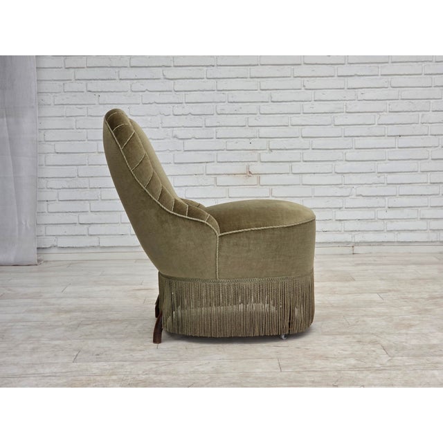 Danish Easy Chair in Green Furniture Velour, 1960s For Sale - Image 6 of 16