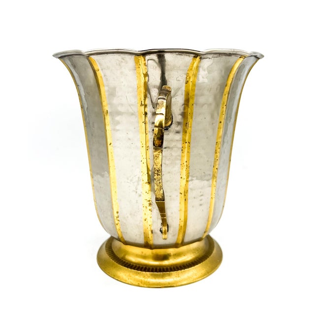 Metal Vintage Hammered Brass & Silver Tone Double Handle Cachepot / Wine Cooler – Hollywood Regency / Neoclassical For Sale - Image 7 of 13