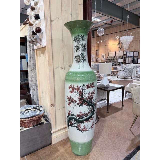 Pair of Vintage Chinese Celadon Porcelain Floor Vases For Sale - Image 4 of 11