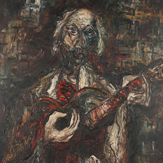 Antonio Manzoni, Guitar Player, Mixed Media on Board For Sale - Image 3 of 13