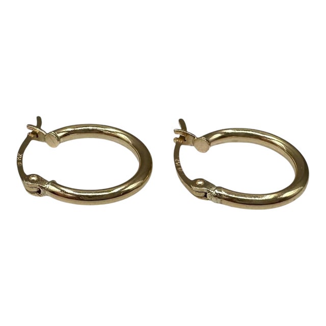 Tube Hoop Huggie Earrings 14kt Yellow Gold 15mm 2.1mm 1.2g Hollow New, Pair For Sale