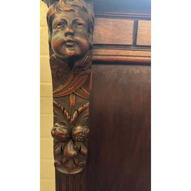 Wood Late 19th Century Figural Carved Jacobean Style Throne Armchair With King and Queen For Sale - Image 7 of 15