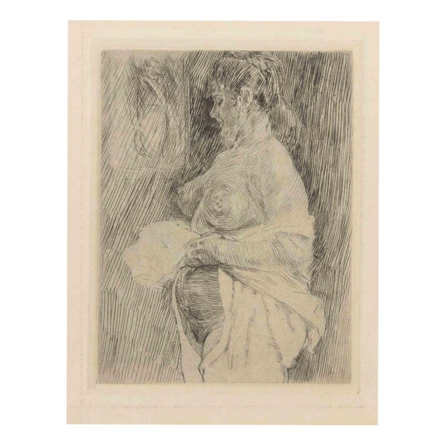 Félicien Rops, Nude, The Major Is So Difficult, 1884, Etching For Sale