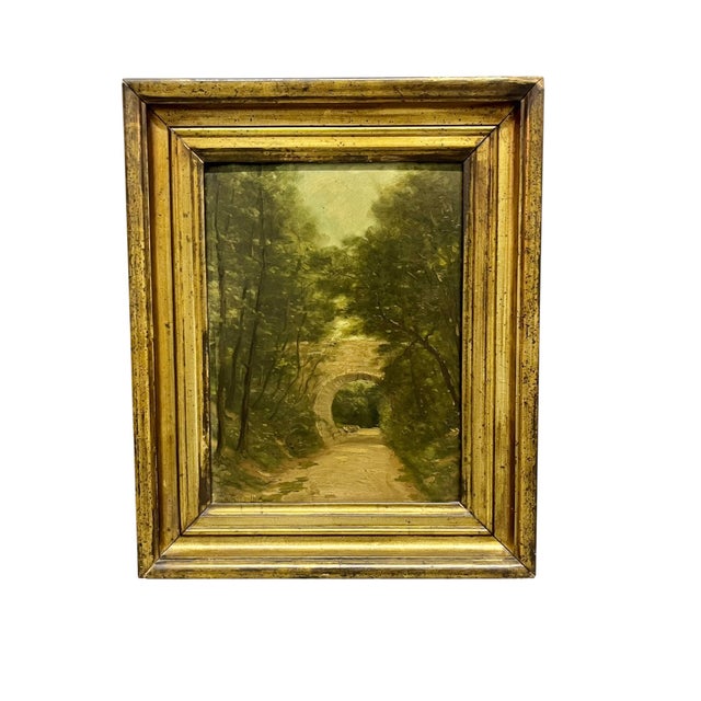 Antique French 19th-Century Oil on Board Landscape Painting in Giltwood Frame For Sale - Image 12 of 18