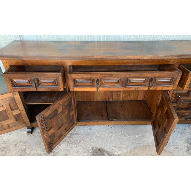 Late 19th Century Catalan Spanish Baroque Carved Oak Tuscan Credenza For Sale - Image 4 of 12