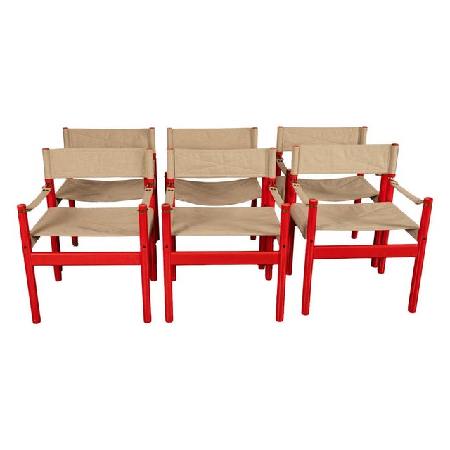 Mid Century Modern Danish Six Safari Chairs Dining Table Set by Erik Wørts 1960s For Sale - Image 11 of 18