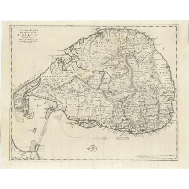 Antique map titled 'Nieuwe Kaart van het Eyland Ceylon opgelegd door Francois Valentyn'. Beautiful map of Sri Lanka....