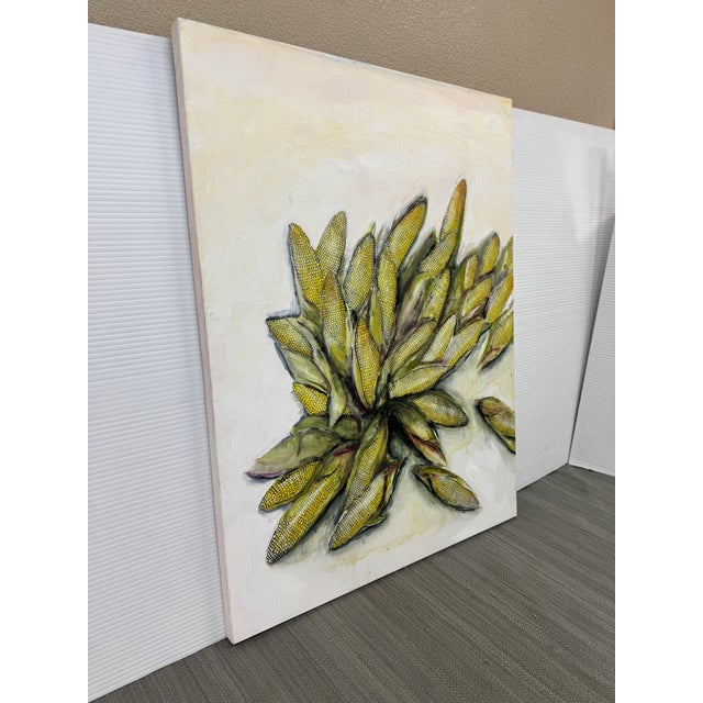 Design Plus Gallery presents an Acrylic Painting on Canvas with Ears of Corn. The artwork depicts a textured cluster of...
