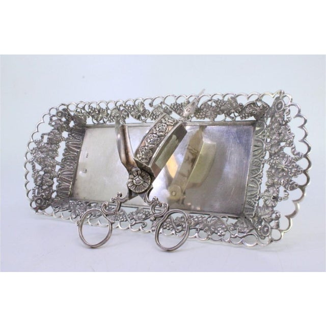 Silver Tray and Scissors with Chiseled Grate, Set of 2 For Sale - Image 6 of 8