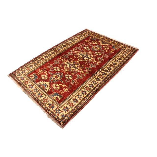 Shabby Chic Rustic Super Kazak Red/Gold Wool Rug - 4'0'' X 5'7'' For Sale - Image 3 of 10