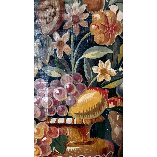 Textile Painting Cutout Oil on Canvas Framed With Faux-Bamboo Wood -03 For Sale - Image 7 of 12