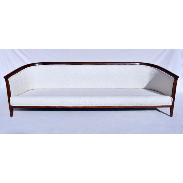 Off-white Curved Back Walnut Sofa Attributed to Erwin Lambeth For Sale - Image 8 of 12